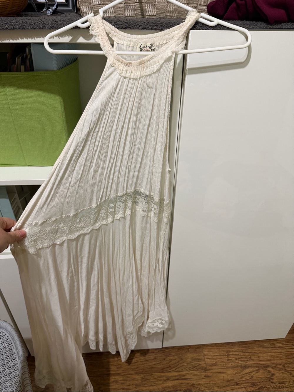 Free People White Halter Midi Dress with Lace Panels - VINTAGE!